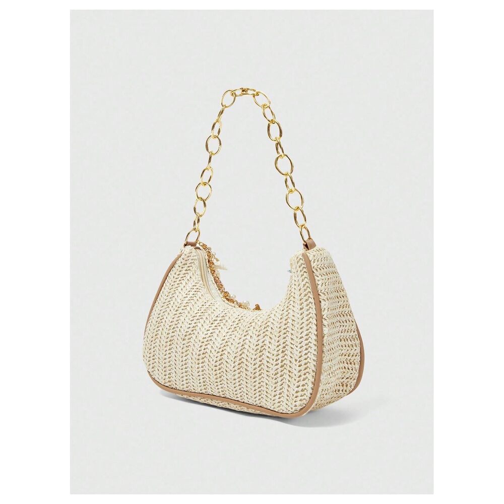 4853 Boho Seashell Starfish Straw Shoulder Handbags Chain Strap Top Handle - Picture 3 of 6